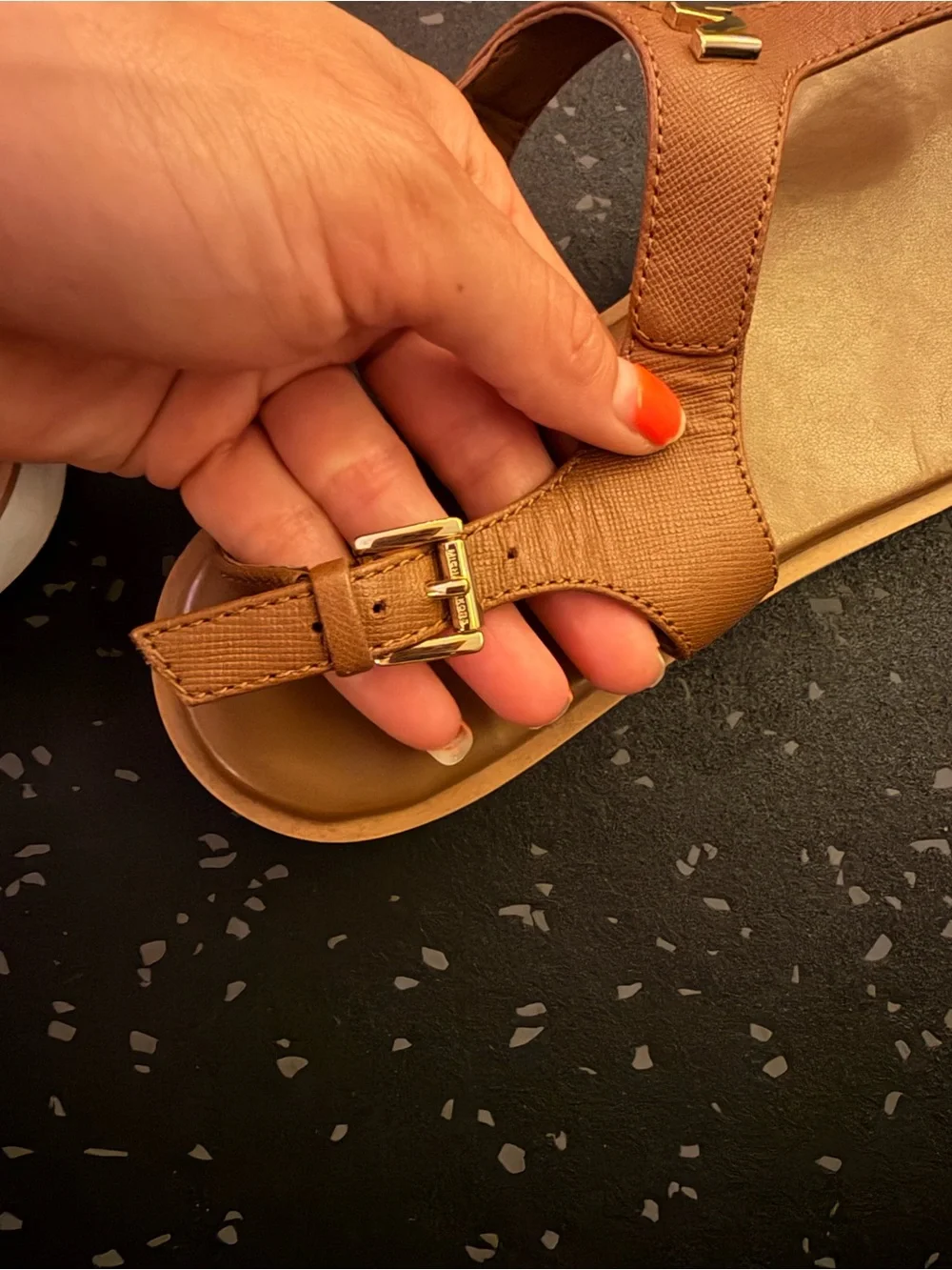 Michael Kors Tan Leather Slide Sandals